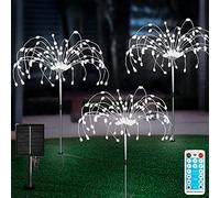 FANSIR Solar Garden Lights Outdoor 3 Pcs Solar Fireworks Garden Lights with Remote Control 8 Modes 120 LEDs Waterproof Outdoor Lamp Lawn Backyard Flower Boxes Pathway Cool White