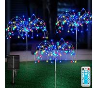 Solar Garden Lights Outdoor 3 Pcs Solar Fireworks Garden Lights Solar Lamp with Remote Control 8 Modes 120 LEDs Waterproof Outdoor Lamp Garden Lights Lawn Backyard Flower Boxes Pathway