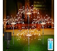 FANSIR Solar Garden Lights Outdoor 4 Pcs Solar Fireworks Lights Garden Ornaments with Remote Control 8 Modes 420 LEDs Waterproof Outdoor Light Decora