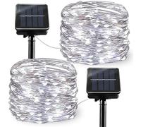 FANSIR Solar Powered String Lights, 2 Pack Outdoor String Solar Garden Fairy Lights Waterproof 23ft 8 Modes 50 LED Copper Wire Decorative Lights for Garden Patio Yard Home Wedding Party (Cool White)