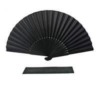 FANSOF.FANS Black Silk Fabric Folding Hand Held Fan with a Pouch Bamboo Ribs Chinese Vintage Handheld Girls Women Wedding Party Favour Gift (Simple Black)