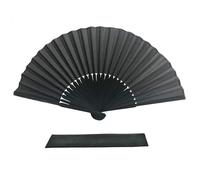 FANSOF.FANS Black Silk Folding Hand Fan with Pouch & Bamboo Ribs - Chinese Handheld Folding Fan for Women, Vintage Style Cooling Hand Fans for Wedding Guests, Bridal Shower & Hen Party Favours