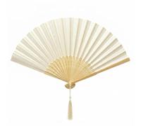 FANSOF.FANS Chinese Silk Folding Hand Fan - Bamboo Handheld Paper Fan Style with Tassel, White Wedding Fans for Guests, Bridal Shower & Hen Party Favours, Japanese Fan Wedding Prop s & Party Decor