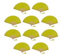 FANSOF.FANS Pack of 10 Chinese Folding Hand Fans - Silk Fabric Handheld Fan with Bamboo Ribs & Tassel, Wedding Fans for Guests, Bridal Shower & Hen Party Favours, Paper Fan Style Wedding Props