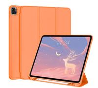 FANSONG Case for iPad Pro 12.9 inch(6th/5th/4th/3rd Generation,2022/2021/2020/2018),Left Pencil Holder &Remove before Charging,Slim Trifold Stand,Smart Tablet Case Cover with Auto Sleep/Wake,Orange