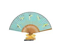 FANSU 2/4/6/8 Pack Hand Fan Folding Bamboo Wooden Chinese Handheld Fan Folding Manual Foldable Hand fan for Women Men for Decoration Cosplay Props Wedding Party, Classic Crane (Blue,6 pcs)