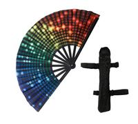 FANSU 2/4/6/8 Pack Large Handheld Folding Fan Laser Rave Folding Hand Fan Holographic Foldable Popping Line Dance Portable Clapper fan with Elastic Band for Women Dancing Laser Rave (Colorful,2 pcs)