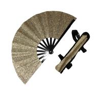 FANSU 2/4/6/8 Pack Large Handheld Folding Fan Laser Rave Folding Hand Fan Holographic Foldable Popping Line Dance Portable Clapper fan with Elastic Band for Women Dancing Laser Rave (Shiny,4 pcs)