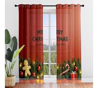 FANSU 2 Piece Voile Curtains for Living Room, 3D Christmas Print Curtain for Windows, Sheer Semi Transparent Voile Panel for Bedroom, Living Room, Balcony (Red Rattan,107x244cm)