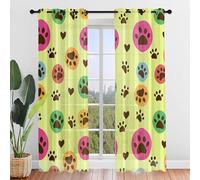 FANSU 2 Piece Voile Curtains for Living Room, Footprints Curtain for Windows, Sheer Semi Transparent Voile Panel for Children's Room, Living Room (Yellow,55x95cm)