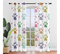 FANSU 2 Piece Voile Curtains for Living Room, Footprints Curtain for Windows, Sheer Semi Transparent Voile Panel for Children's Room, Living Room (Colourful 2,140x160cm)