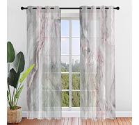 FANSU 2 Piece Voile Curtains for Living Room, Marble Print Curtain Curtains for Windows, Sheer Curtains Semi Transparent Voile Panel for Kitcken Bedroom (Grey Pink,132x182cm)