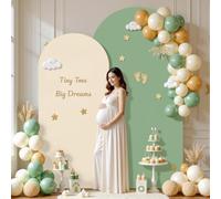 FANSU 2Pcs Arch Backdrop Cover, Spandex Wedding Arch Cover Backdrop for Ceremony Graduation Bridal Baby Shower Anniversary Background, Double-Sided (Beige Green,6.6FT+5FT)