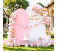 FANSU 2Pcs Arch Backdrop Cover, Spandex Wedding Arch Cover Backdrop for Ceremony Graduation Bridal Baby Shower Anniversary Background, Double-Sided (Pink White,6.6FT+5FT)