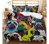 FANSU 3D Bedding Set Microfiber Duvet Cover Set with Puppy Printed Quilt Case Pillow Case for Single Double King Bed (Multicolor Pug,200x200cm)