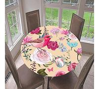 FANSU 3D Bird Pattern Round Tablecloth Circular Tablecloths Fitted Elastic Edged Stain Resistant Polyester Table Cover for Dinning Room Kitchen Party (flowers,Diameter 160cm)