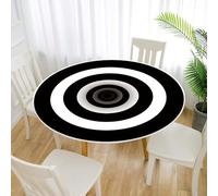 FANSU 3D Circle Round Tablecloth Elastic Edged Fitted Wipe Wipeable Clean Table Cover,for Kitchen Dining Room Tabletop,Indoor Outdoor Patio Party (Black And White,110cm)