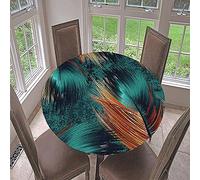 FANSU 3D Pattern Round Tablecloth Circular Tablecloths Fitted Elastic Edged Stain Resistant Polyester Table Cover for Dinning Room Kitchen Party (Turquoise,Diameter 100cm)