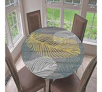 FANSU 3D Pattern Round Tablecloth Circular Tablecloths Fitted Elastic Edged Stain Resistant Polyester Table Cover for Dinning Room Kitchen Party (Light grey,Diameter 130cm)