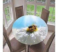 FANSU 3D Pattern Round Tablecloth Waterproof Circular Tablecloths Fitted Elastic Edged Stain Resistant Polyester Table Cover for Dinning Room Kitchen Party (chamomile,Diameter 130cm)