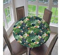 FANSU 3D Plant Round Table Cloths, Waterproof Washable Tablecloth Stain-Resistant Oil-Proof Outdoor Elastic Edge Table Cover for Kitchen Party Garden Dinning Decoration (Green monstera,150cm)