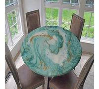 FANSU 3D Round Table Cloths, Waterproof Washable Tablecloth Stain-Resistant Oil-Proof Outdoor Elastic Edge Table Cover for Kitchen Party Garden Dinning Decoration (Turquoise marble,130cm)