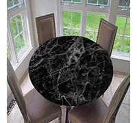 FANSU 3D Round Table Cloths, Waterproof Washable Tablecloth Stain-Resistant Oil-Proof Outdoor Elastic Edge Table Cover for Kitchen Party Garden Dinning Decoration (Black marble,170cm)