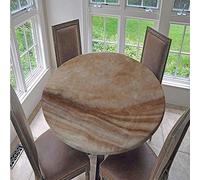 FANSU 3D Round Table Cloths, Waterproof Washable Tablecloth Stain-Resistant Oil-Proof Outdoor Elastic Edge Table Cover for Kitchen Party Garden Dinning Decoration (Khaki Marble,130cm)