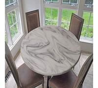 FANSU 3D Round Table Cloths, Waterproof Washable Tablecloth Stain-Resistant Oil-Proof Outdoor Elastic Edge Table Cover for Kitchen Party Garden Dinning Decoration (Grey marble,130cm)