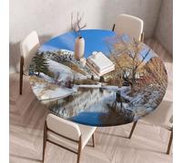 FANSU 3D Round Tablecloth Elastic Edged Fitted Wipe Wipeable Clean summer scenery Table Cover,for Kitchen Dining Room Tabletop,Indoor Outdoor Patio Party (Style 7,80cm)