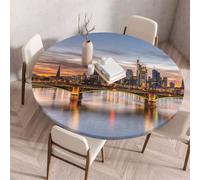 FANSU 3D Round Tablecloth Elastic Edged Fitted Wipe Wipeable Clean summer scenery Table Cover,for Kitchen Dining Room Tabletop,Indoor Outdoor Patio Party (Style 2,60cm)