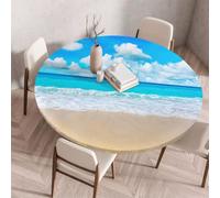 FANSU 3D Round Tablecloth Elastic Edged Fitted Wipe Wipeable Clean summer scenery Table Cover,for Kitchen Dining Room Tabletop,Indoor Outdoor Patio Party (Style 8,110cm)