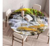 FANSU 3D Round Tablecloth Elastic Edged Fitted Wipe Wipeable Clean summer scenery Table Cover,for Kitchen Dining Room Tabletop,Indoor Outdoor Patio Party (Style 3,140cm)