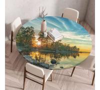 FANSU 3D Round Tablecloth Elastic Edged Fitted Wipe Wipeable Clean summer scenery Table Cover,for Kitchen Dining Room Tabletop,Indoor Outdoor Patio Party (Style 4,180cm)