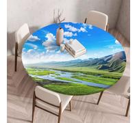 FANSU 3D Round Tablecloth Elastic Edged Fitted Wipe Wipeable Clean summer scenery Table Cover,for Kitchen Dining Room Tabletop,Indoor Outdoor Patio Party (Style 5,100cm)
