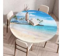 FANSU 3D Round Tablecloth Elastic Edged Fitted Wipe Wipeable Clean summer scenery Table Cover,for Kitchen Dining Room Tabletop,Indoor Outdoor Patio Party (Style 1,80cm)