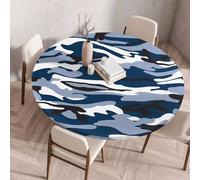 FANSU 3D Round Tablecloth Elastic Edged Fitted Wipe Wipeable Clean Table Cover,for Modern Kitchen Dining Room Tabletop,Indoor Outdoor Patio Party (Camouflage Blue,80cm)