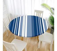 FANSU 3D Round Tablecloth Elastic Edged Fitted Wipe Wipeable Clean Table Cover Modern Geometry,for Kitchen Dining Room Tabletop,Indoor Outdoor Patio Party (Striped blue,80cm)