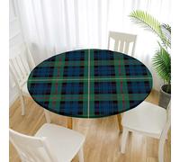 FANSU 3D Round Tablecloth Elastic Edged Fitted Wipe Wipeable Clean Table Cover Modern Geometry,for Kitchen Dining Room Tabletop,Indoor Outdoor Patio Party (Dark green blue,90cm)