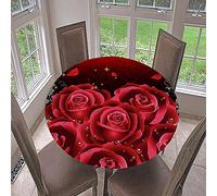 FANSU 3D Round Tablecloths for Circular Table Wipe Clean Stain Resistant Washable Tablecloth Fitted Elastic Edged for Kitchen/Dinning/Party/Buffet/Camping (red petals,Diameter 90cm)
