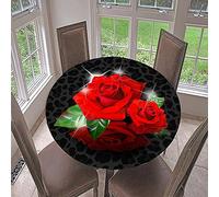 FANSU 3D Round Tablecloths for Circular Table Wipe Clean Stain Resistant Washable Tablecloth Fitted Elastic Edged for Kitchen/Dinning/Party/Buffet/Camping (black leopard print,Diameter 130cm)