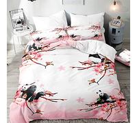 FANSU 3pcs Bedding Set Double Bed, 3D Panda Effect Microfiber Complete Set Easy Care Soft Breathable - 1 Duvet Cover with 2 Matching Pillowcases (Single-135x200cm,peach blossom)