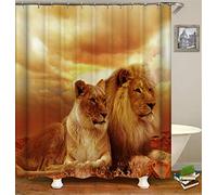 FANSU Animals Printing Shower Curtain Mould Proof Resistant Waterproof with 12 Hooks, 3D Bathroom Curtains Washable Polyester Cartoon Creative Home Accessories Decor (120x180cm,Lion)