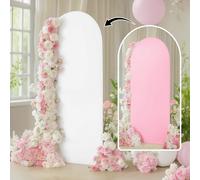 FANSU Arch Backdrop Cover, Double-sided Wedding Spandex Backdrop Arch Covers, Arch Cover for Birthday Party Graduation Bridal Baby Shower Anniversary Ceremony Background (4ft x 1.6ft,Pink White)