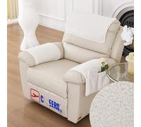 FANSU Armchair Arm Cover, Headrest Cover - Recliner Chair Covers for Chair 2 Seater 4pc with Pockets, Lamb Velvet Slipcover for Armchairs, Sofa Armrest Cover (2 Seater,Off-white)