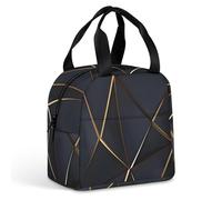 FANSU Artistic Geometry Lunch Bag, Insulated Lunch Bag, Wide Open Portable Cooler Lunchbox, Waterproof Totes,Handbag Men Women for Outdoor,Beach,Camping, BBQ,Travel,Picnic (Black Gold 2,One Size)