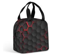 FANSU Artistic Geometry Lunch Bag, Insulated Lunch Bag, Wide Open Portable Cooler Lunchbox, Waterproof Totes,Handbag Men Women for Outdoor,Beach,Camping, BBQ,Travel,Picnic (Black Red,One Size)