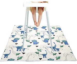 Fansu Baby Splat Floor Mat for Under High Chair Large Anti-Slip Waterproof Cartoon Dinosaur Picnic Mat, Food Splash Spill Mat Washable Floor Protector Mat Table Cloth for Painting,130x130cm (White)