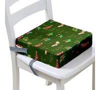 FANSU Baby Toddler Booster Seat Cushion Square, Butterfly Print Kid Dismountable Heightening Dining Chairs Pad Washable Highchair Booster Cushion Mat with Straps (Dark Green,12.6x12.6x3.1inch)