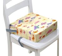 FANSU Baby Toddler Booster Seat Cushion Square, Butterfly Print Kid Dismountable Heightening Dining Chairs Pad Washable Highchair Booster Cushion Mat with Straps (Yellow,12.6x12.6x3.1inch)